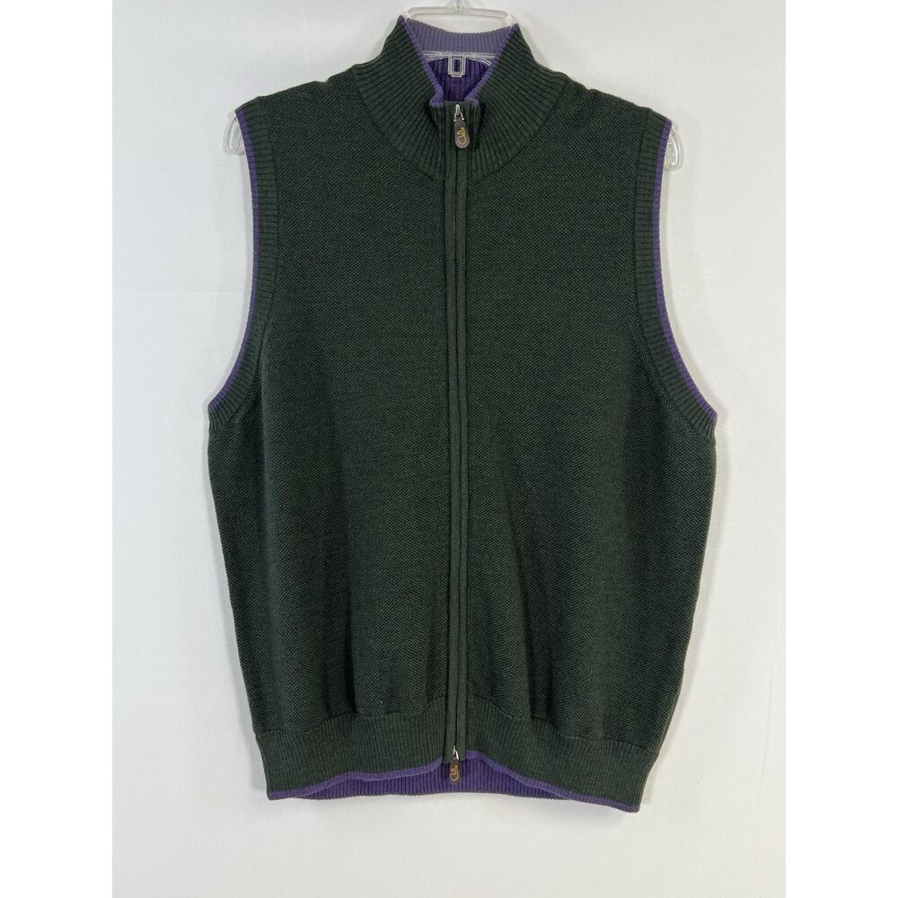 Thomas Dean Extra Fine Merino Wool Men's Vest Size M Made In Italy Full Zip